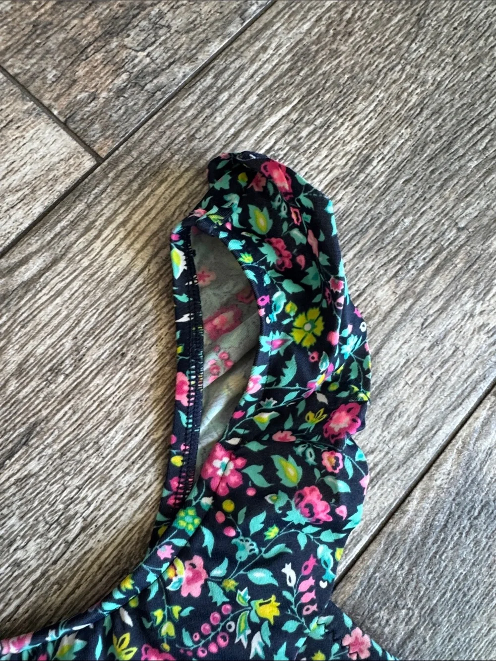 GAP Girls Black Floral Two-Piece Swim Set with Pink & Green Flowers